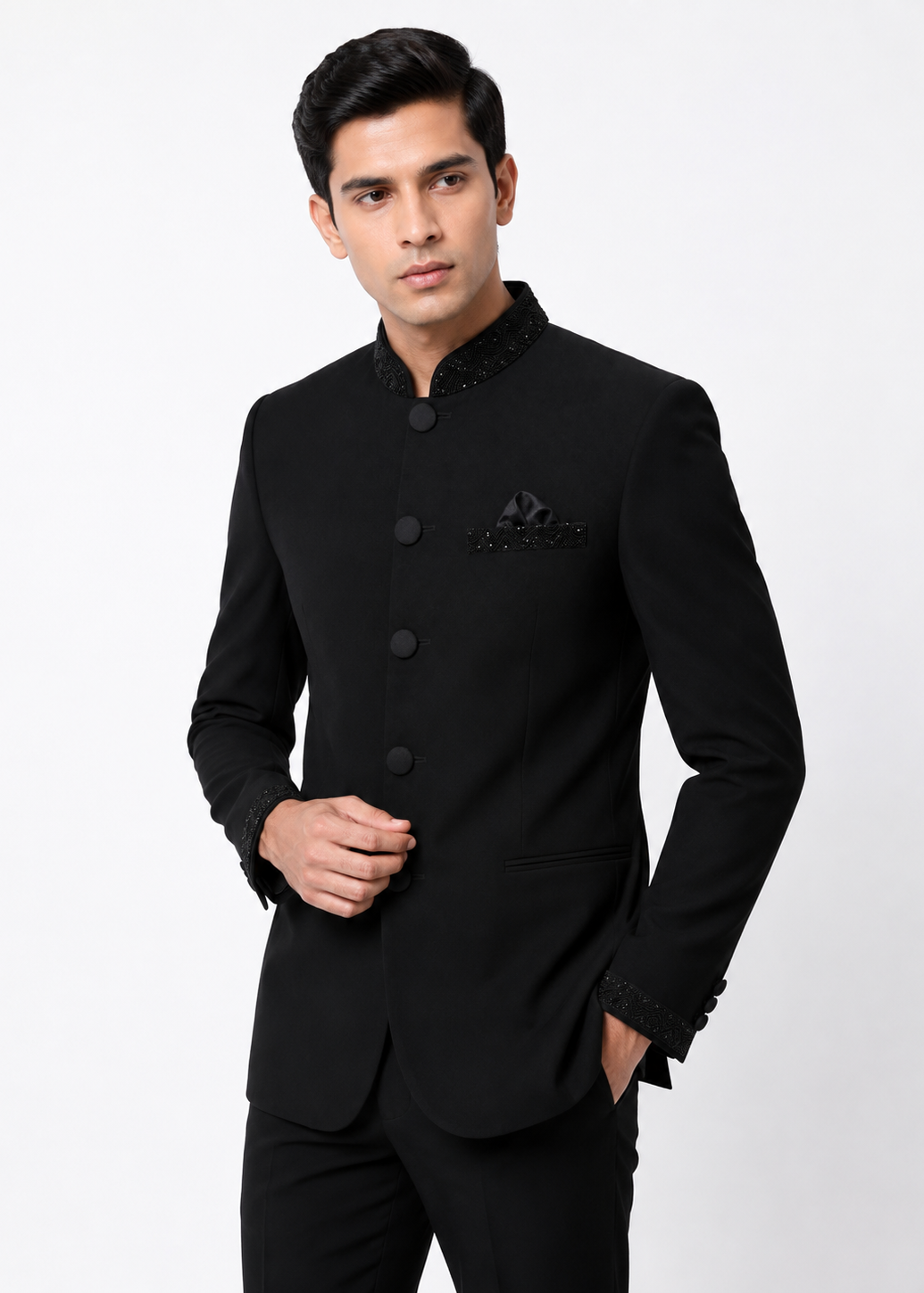 Black Beed Embroidered Bandhgala