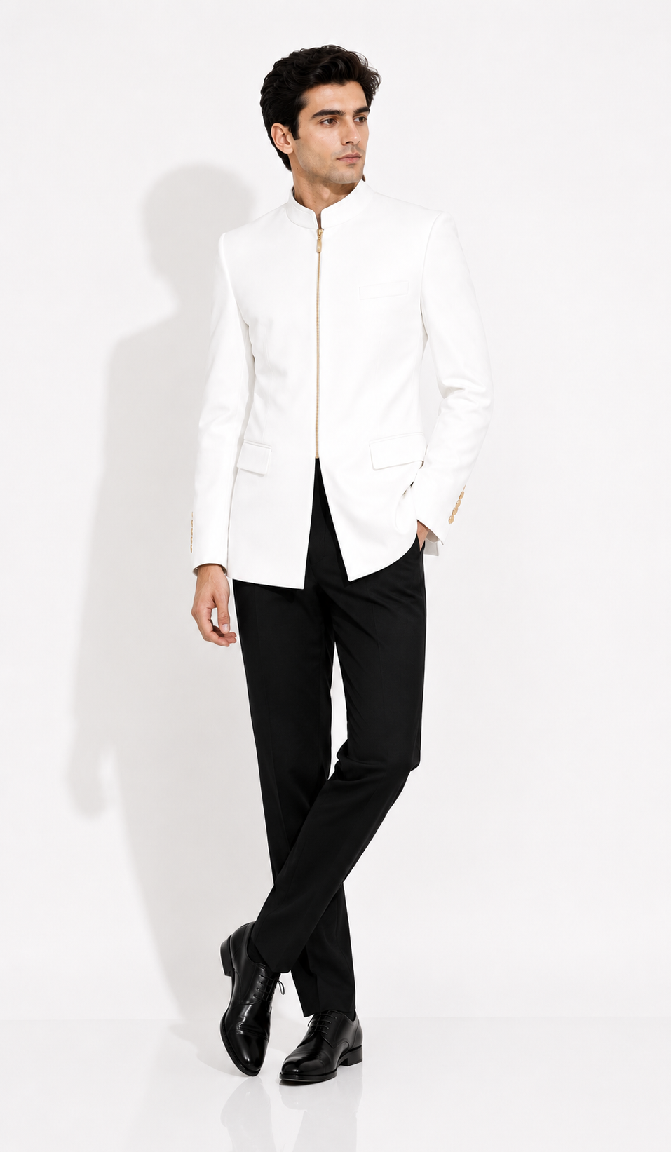 White Solid Velvet Bandhgala
