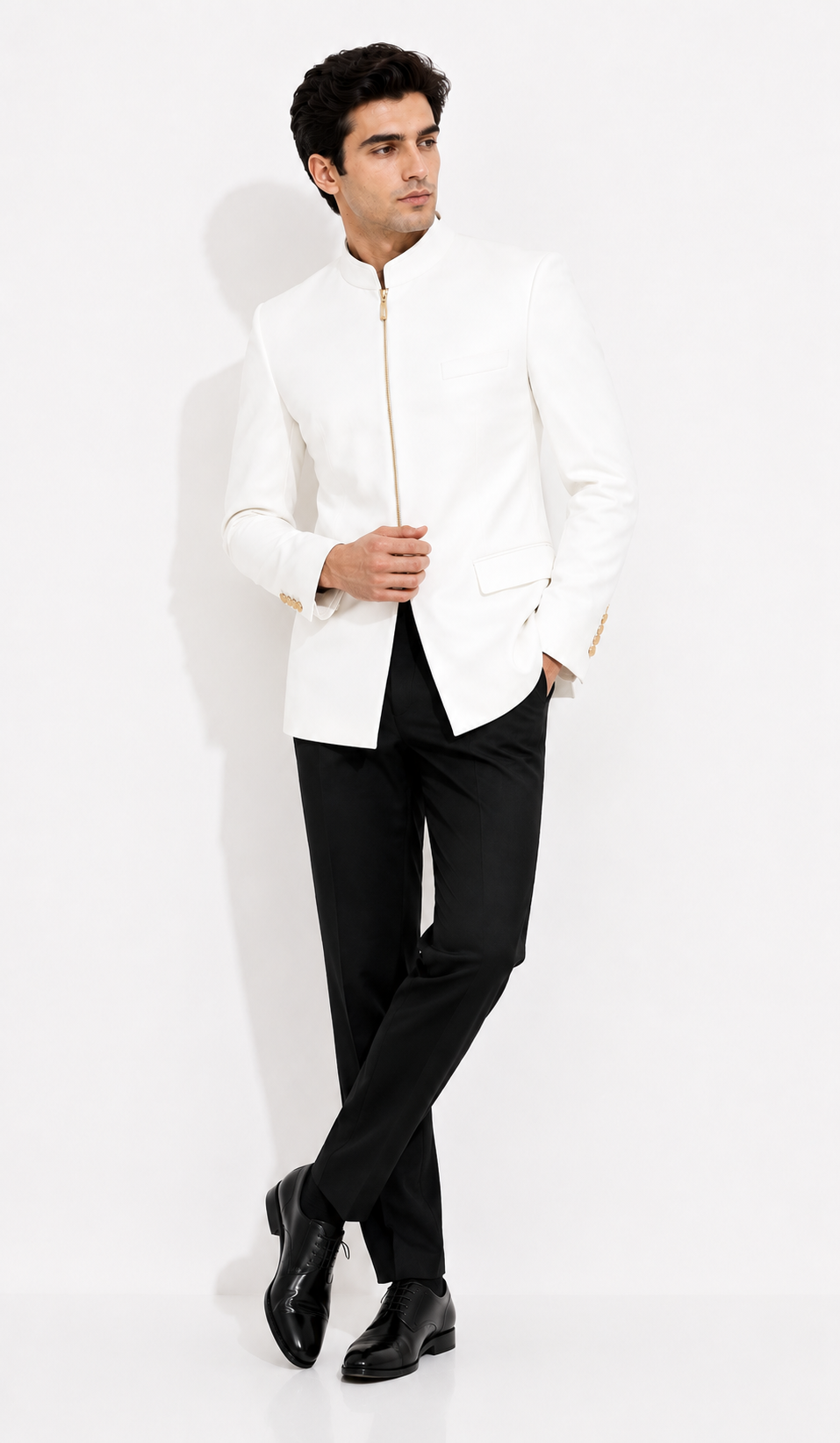 White Solid Velvet Bandhgala