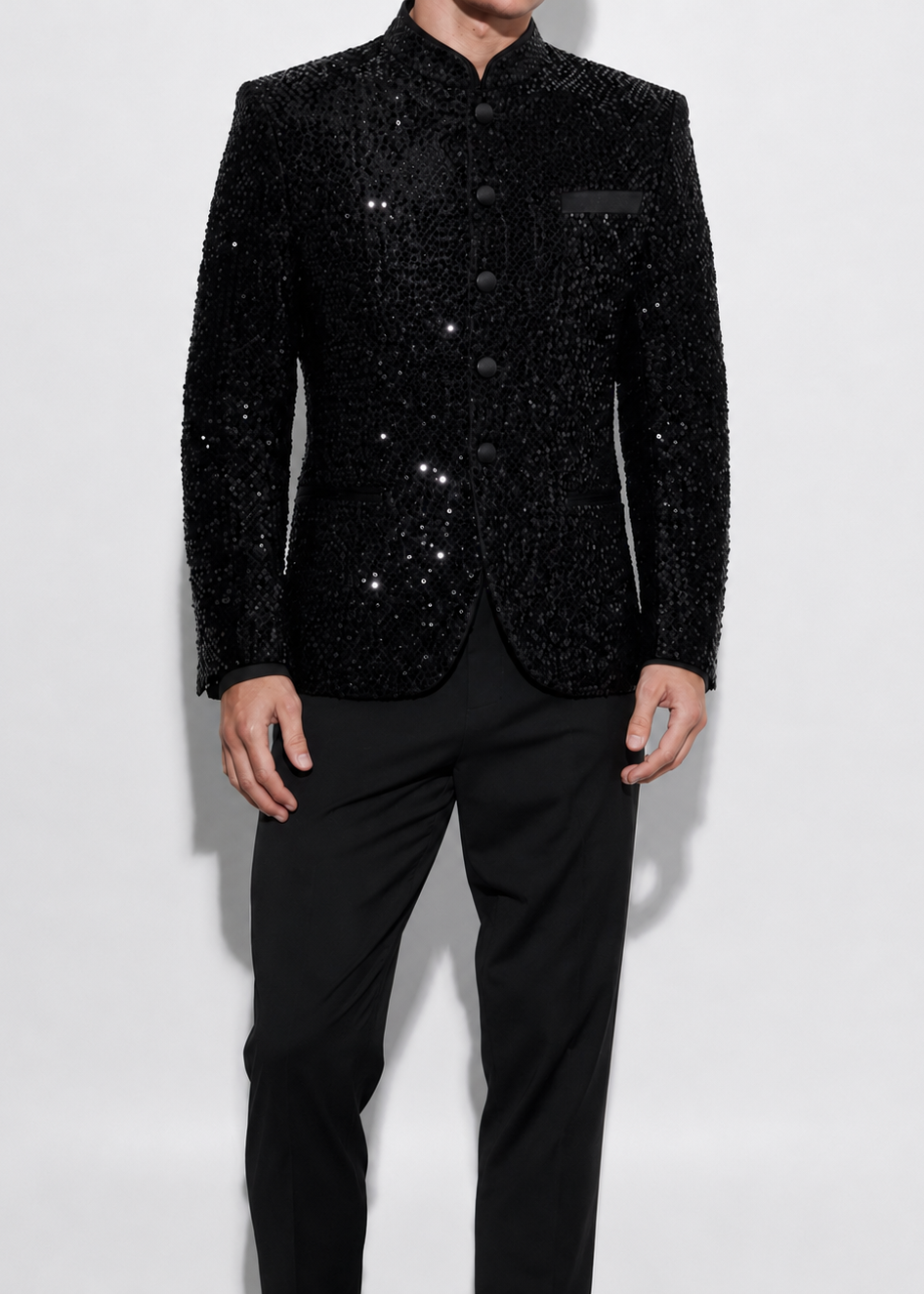 Sequin Black Velvet Bandhgala