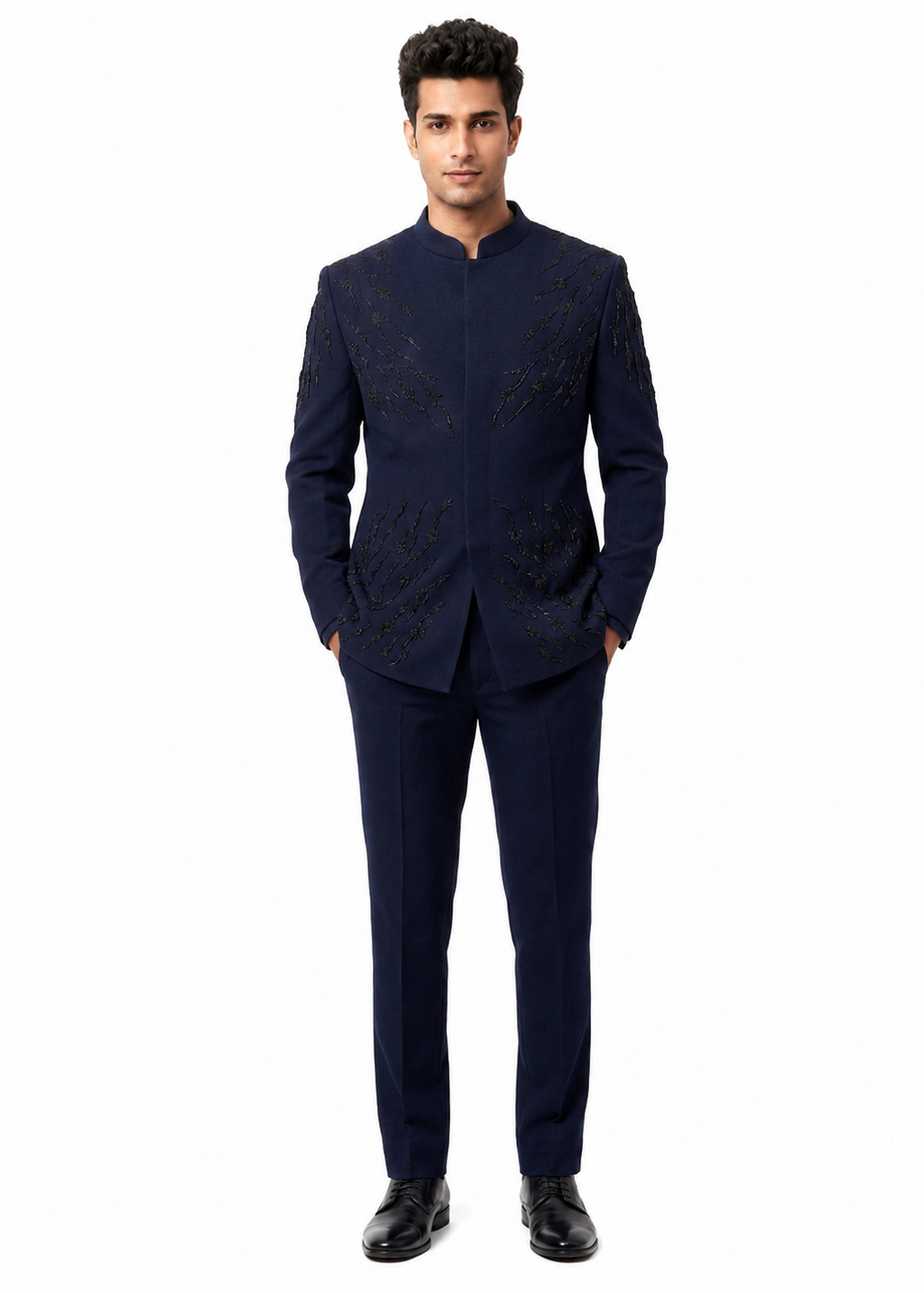 Navy Bandhgala with Black Embroidery