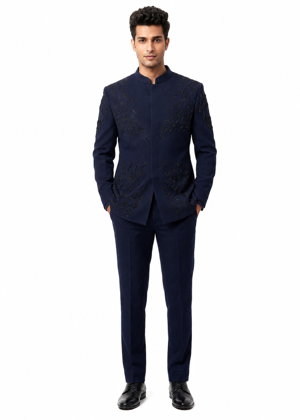 Navy Bandhgala with Black Embroidery