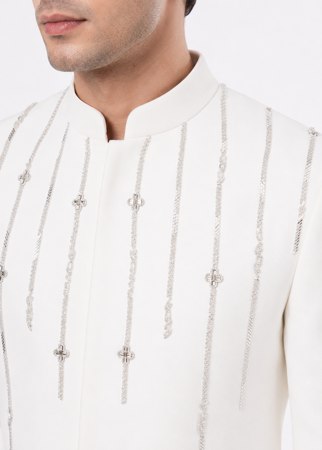 White Silver Embroidered Bandhgala