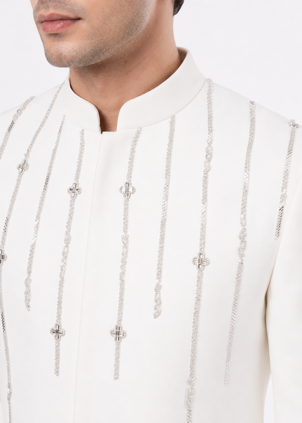White Silver Embroidered Bandhgala