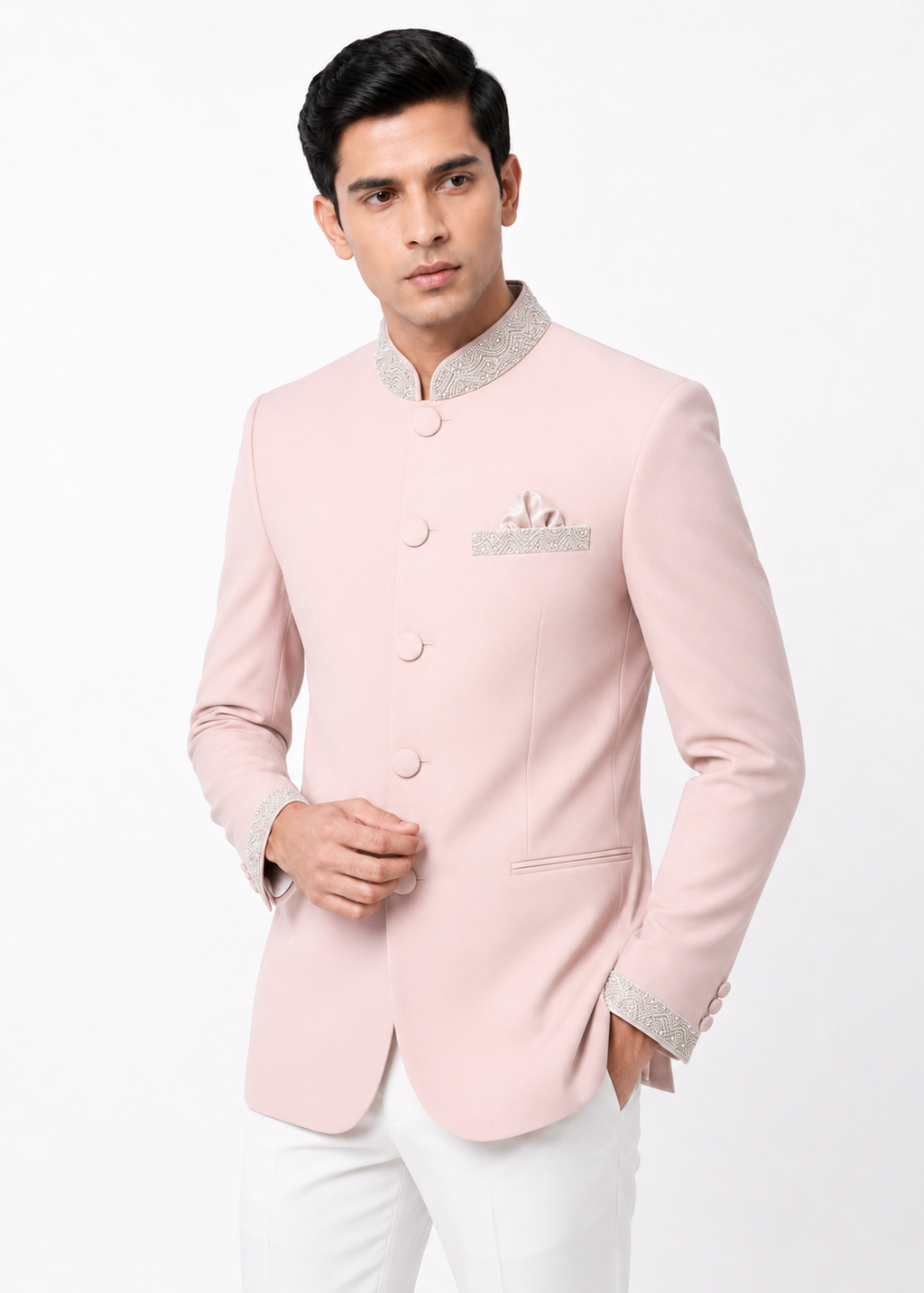 Pink Beed Embroidered Bandhgala