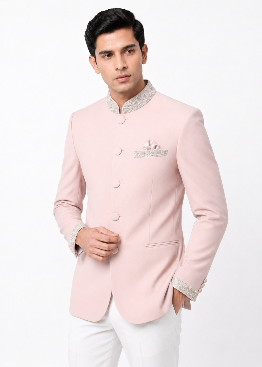 Pink Beed Embroidered Bandhgala
