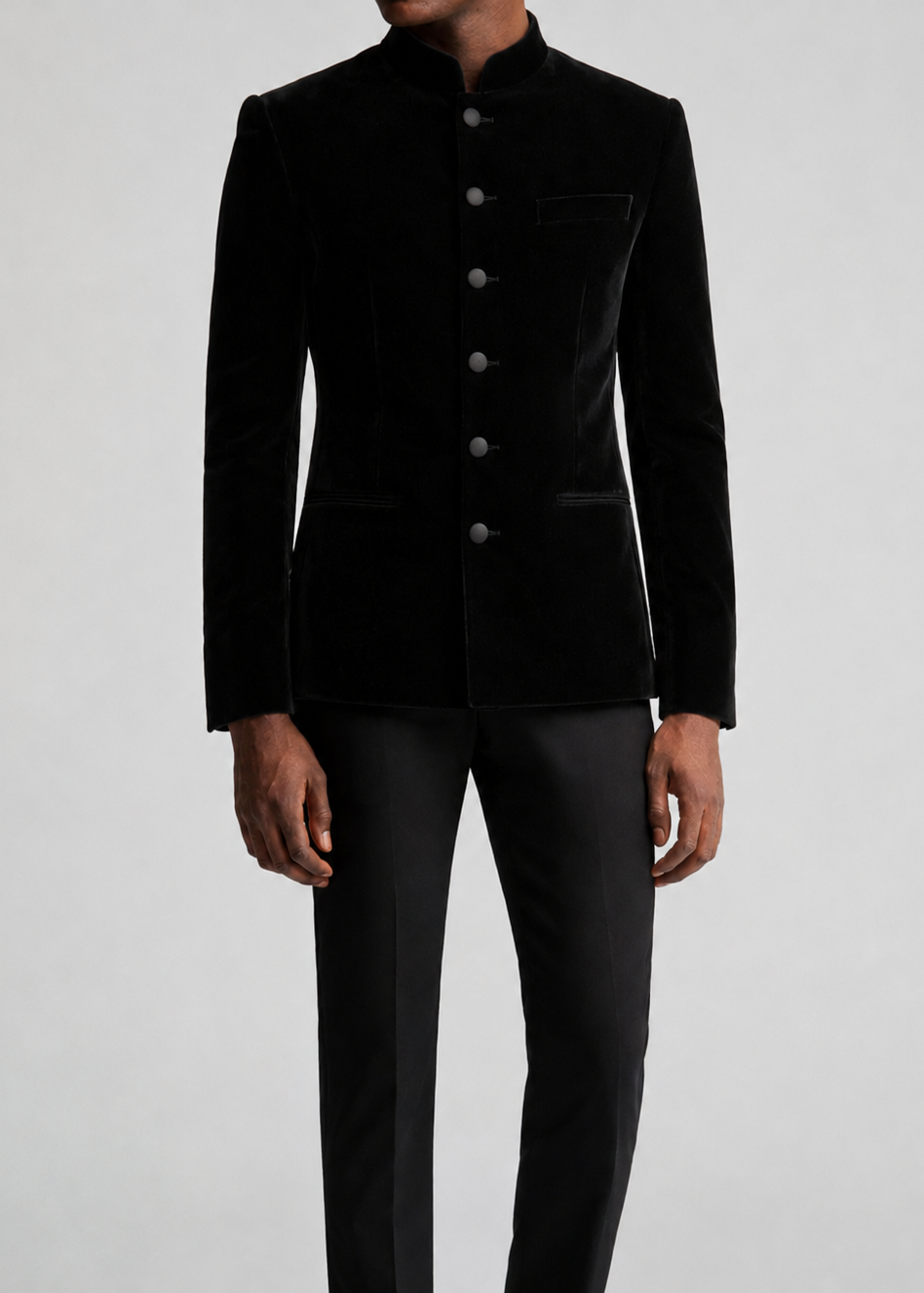 Black velvet suit jacket and pants