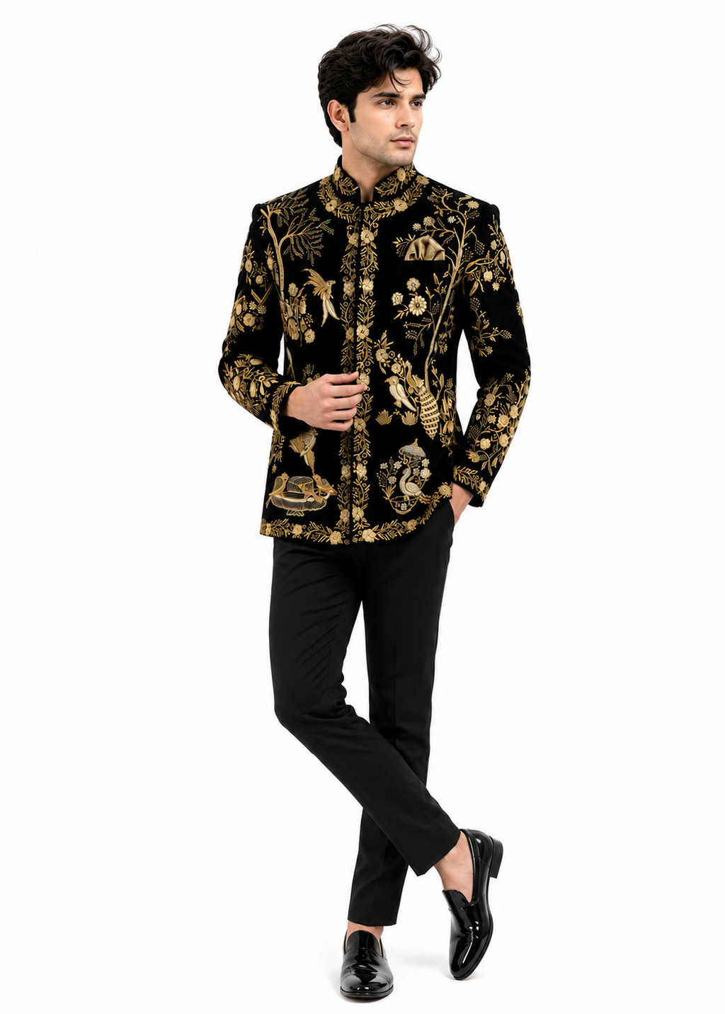 Hand Embroidered Black Embroidered Bandhgala