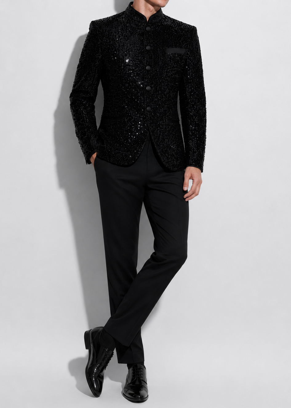 Sequin Black Velvet Bandhgala