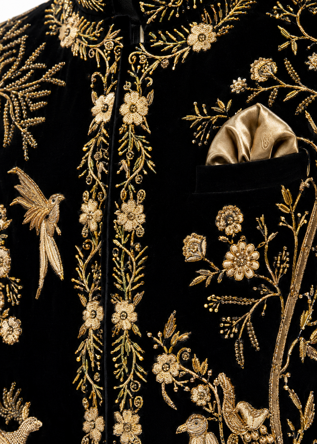 Hand Embroidered Black Bandhgala for Wedding
