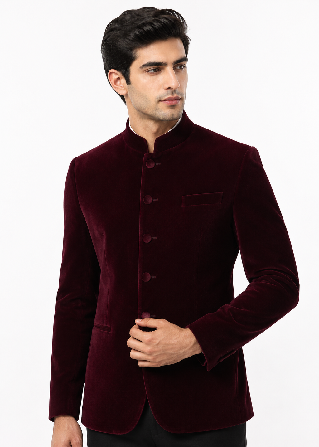 Slim Burgundy Velvet Bandhgala