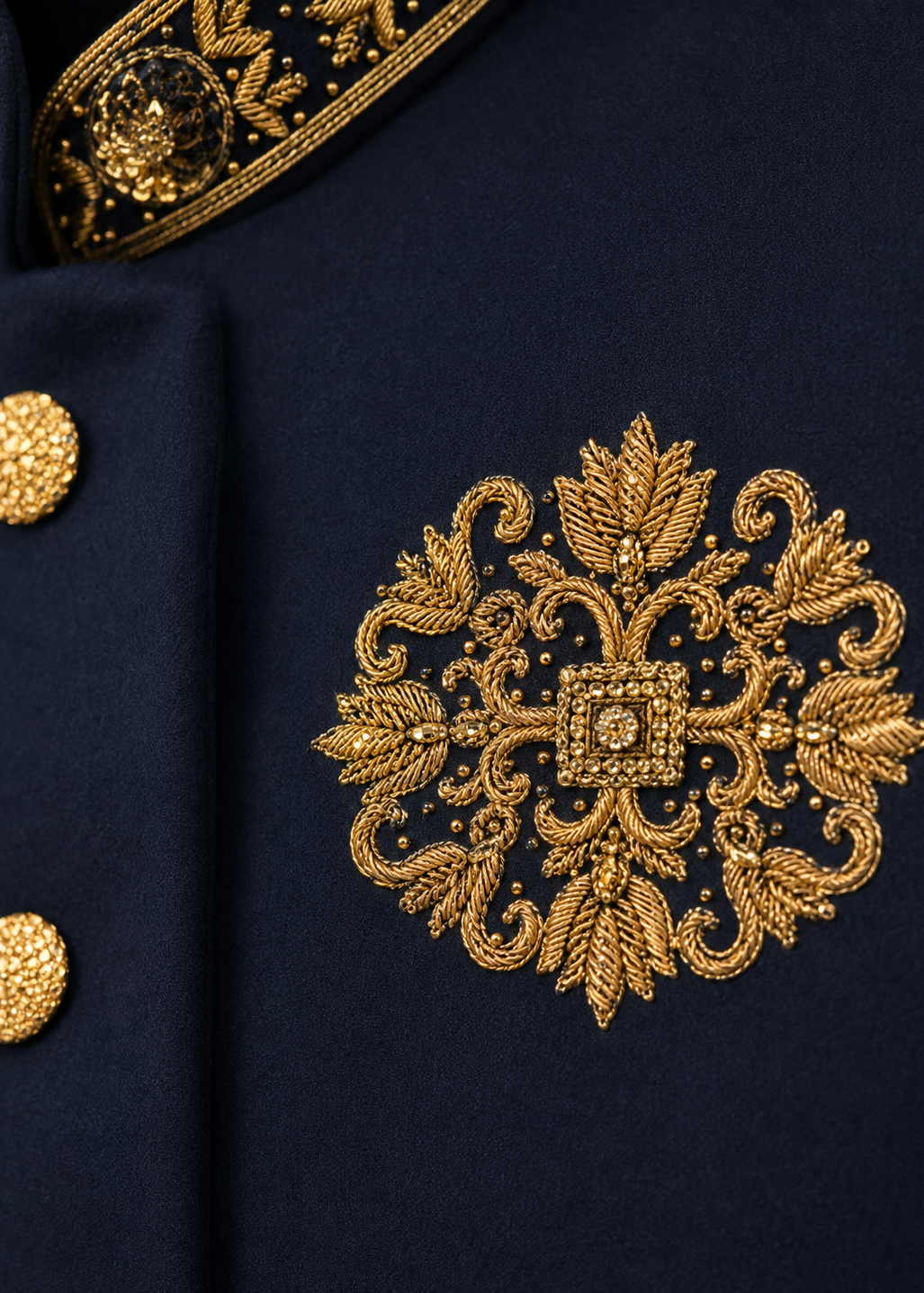 Navy Blue Bandhgala with Gold Embroiderey