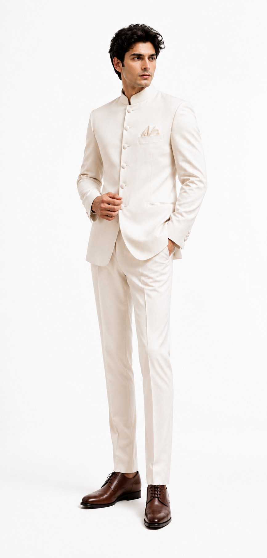 Slim White Bandhgala Suit