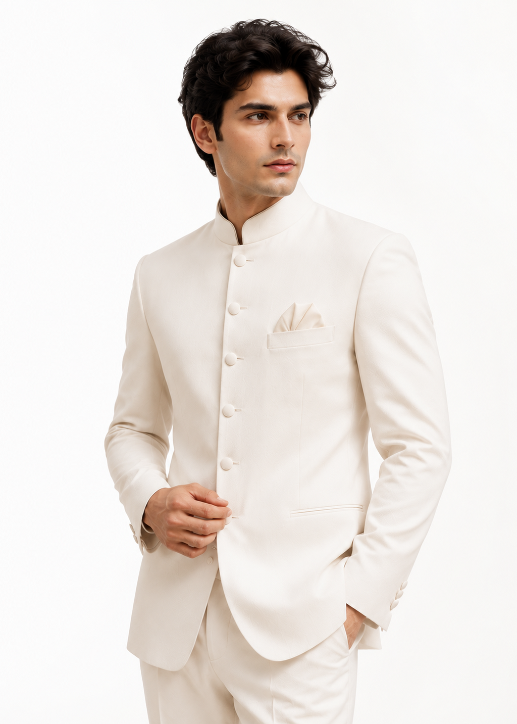Slim White Bandhgala Suit
