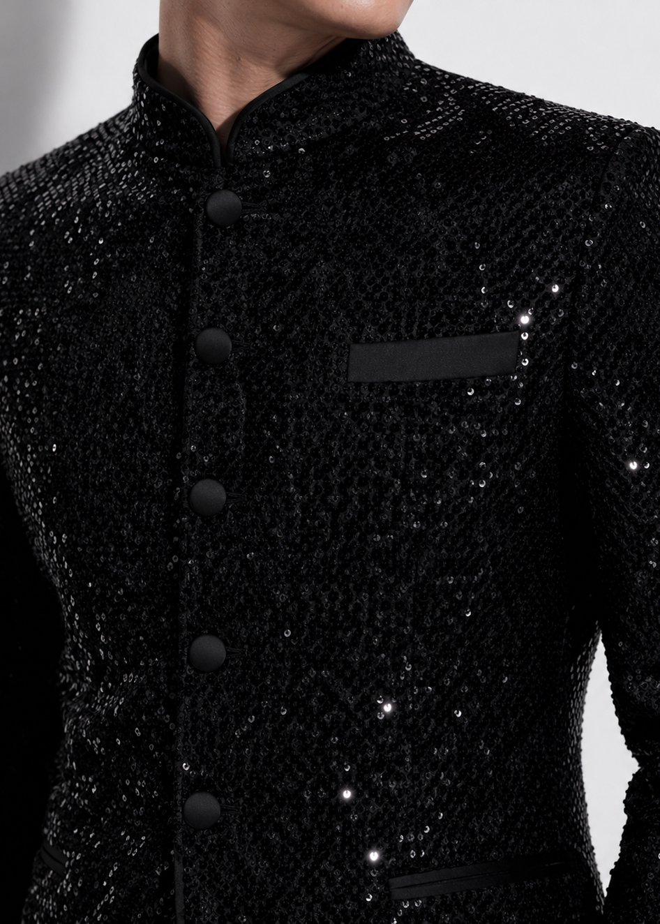Sequin Black Velvet Bandhgala
