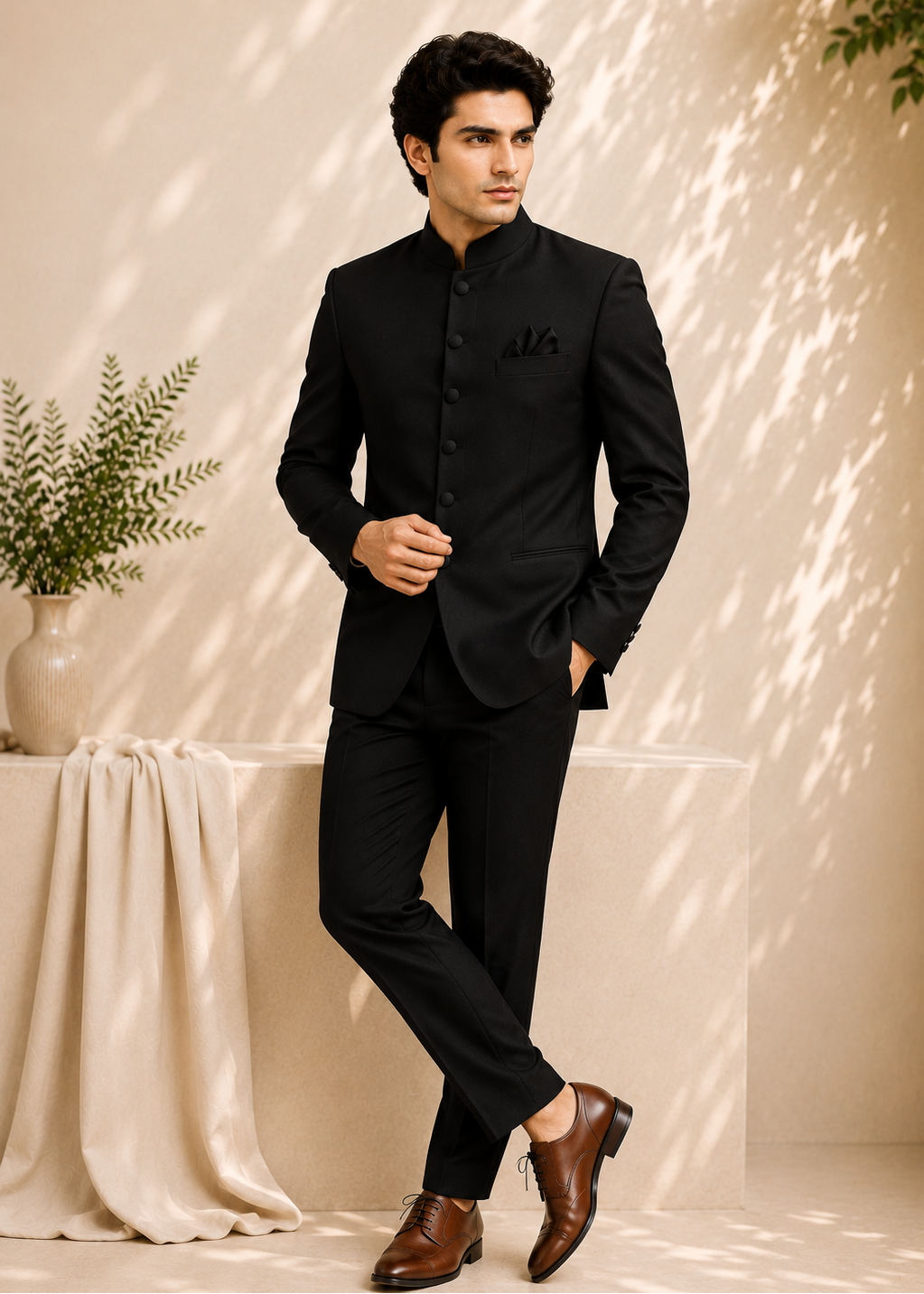 Slim Black Bandhgala Suit