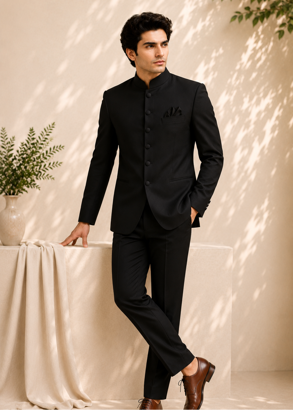 Slim Black Bandhgala Suit