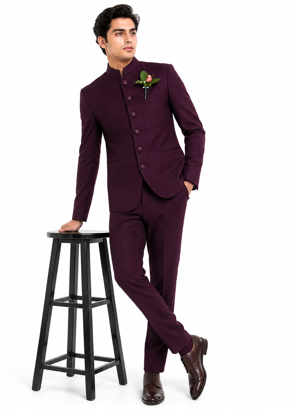 Purple Bandhgala Suit