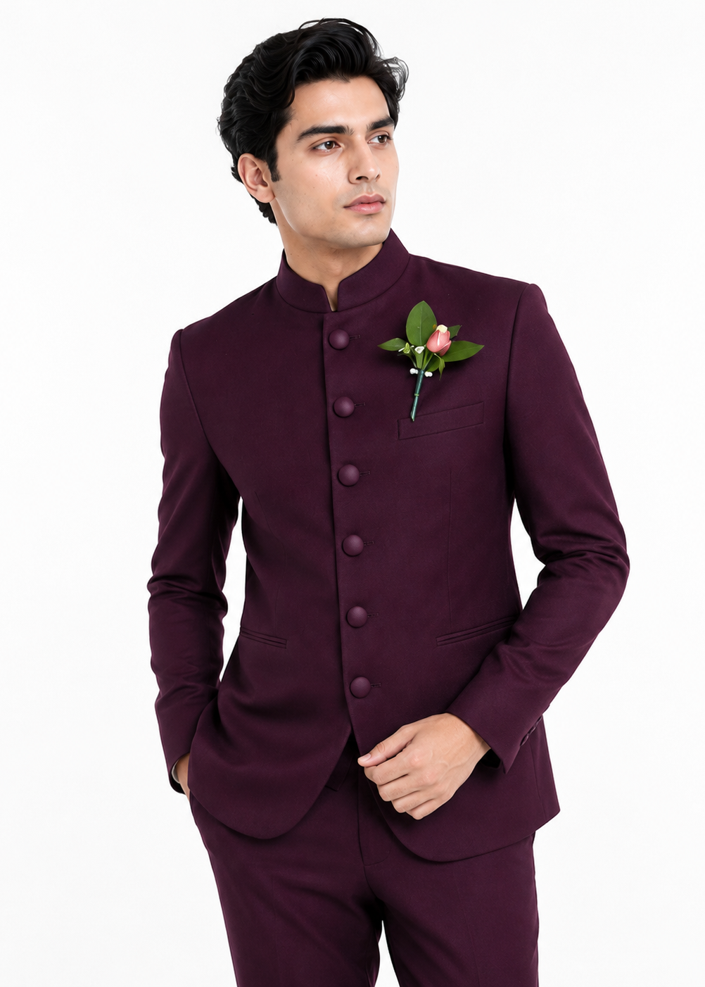 Purple Bandhgala Suit