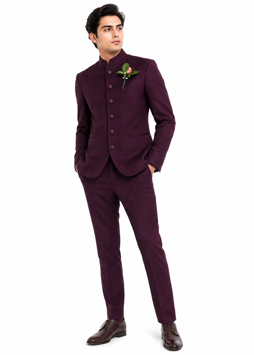 Purple Bandhgala Suit