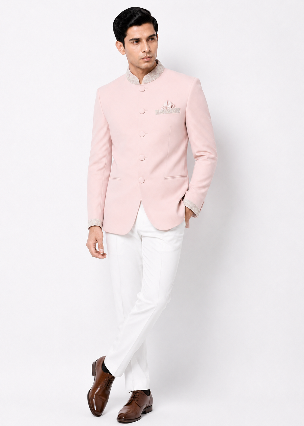 Pink Beed Embroidered Bandhgala