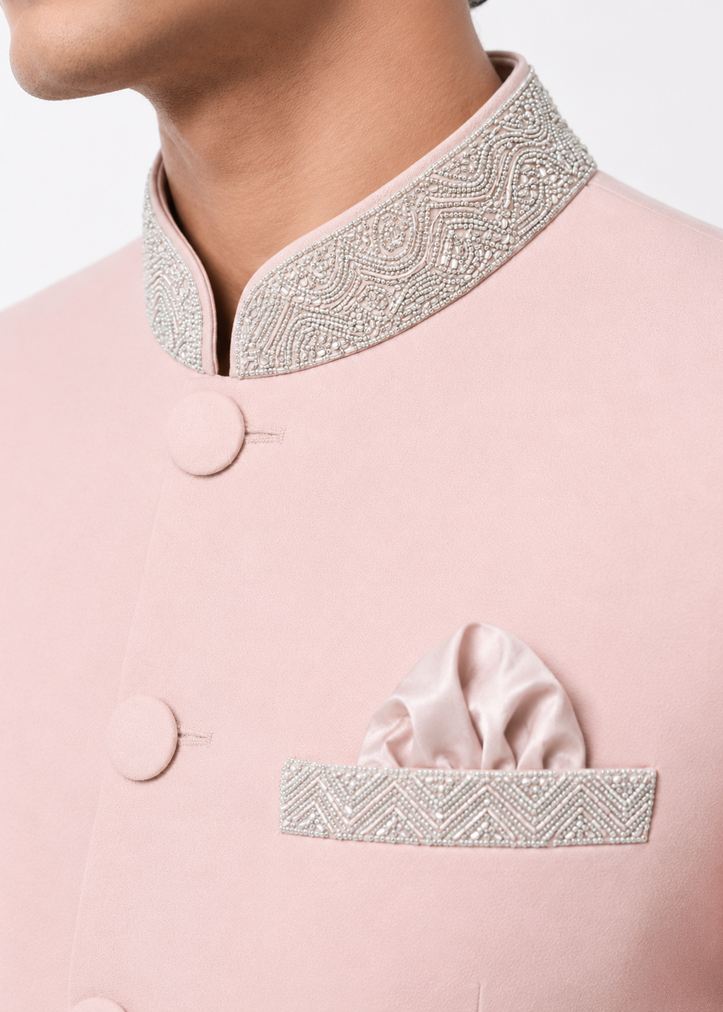 Pink Beed Embroidered Bandhgala
