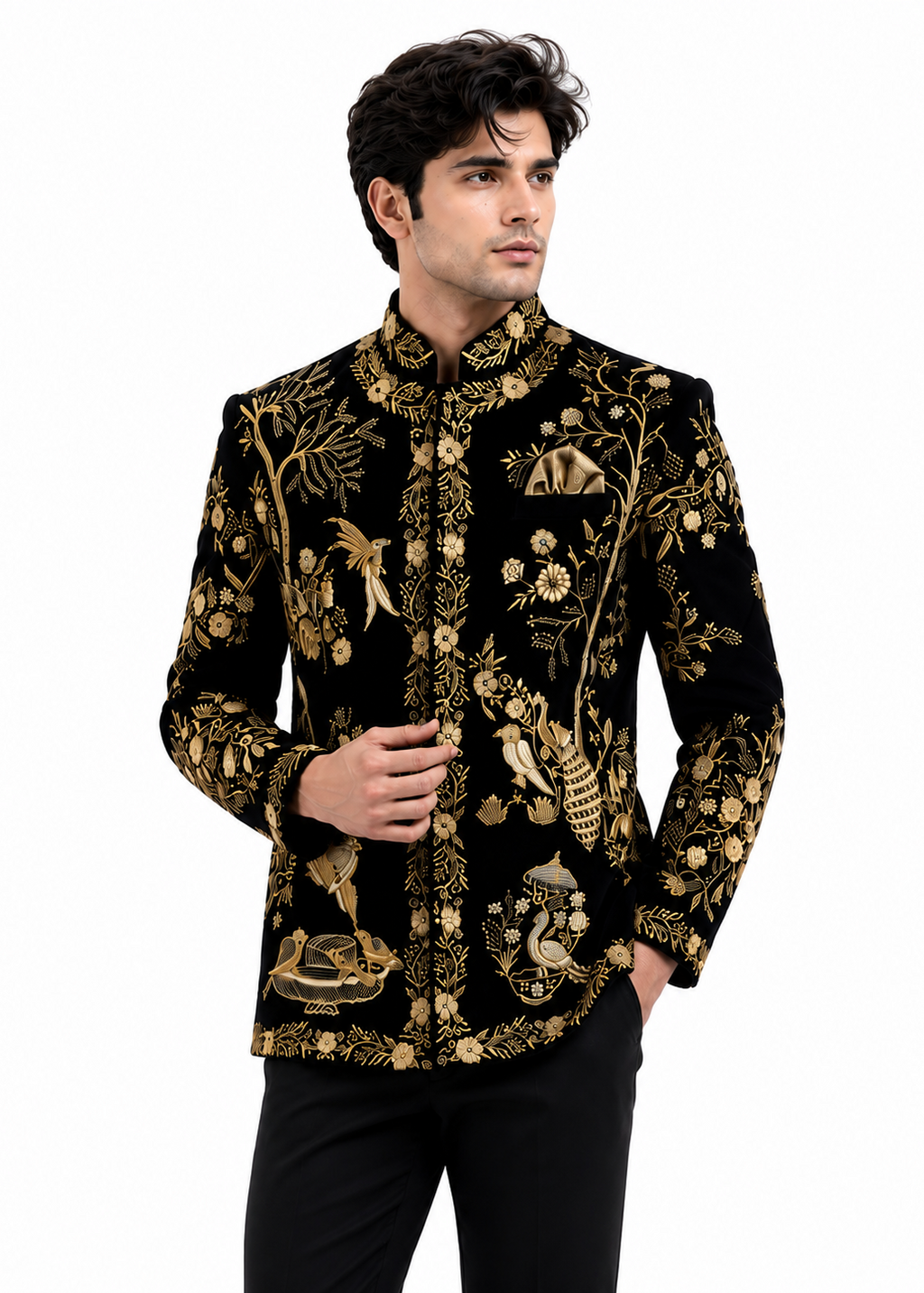 Hand Embroidered Black Embroidered Bandhgala