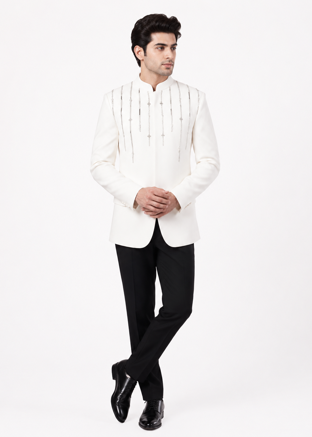 White Silver Embroidered Bandhgala