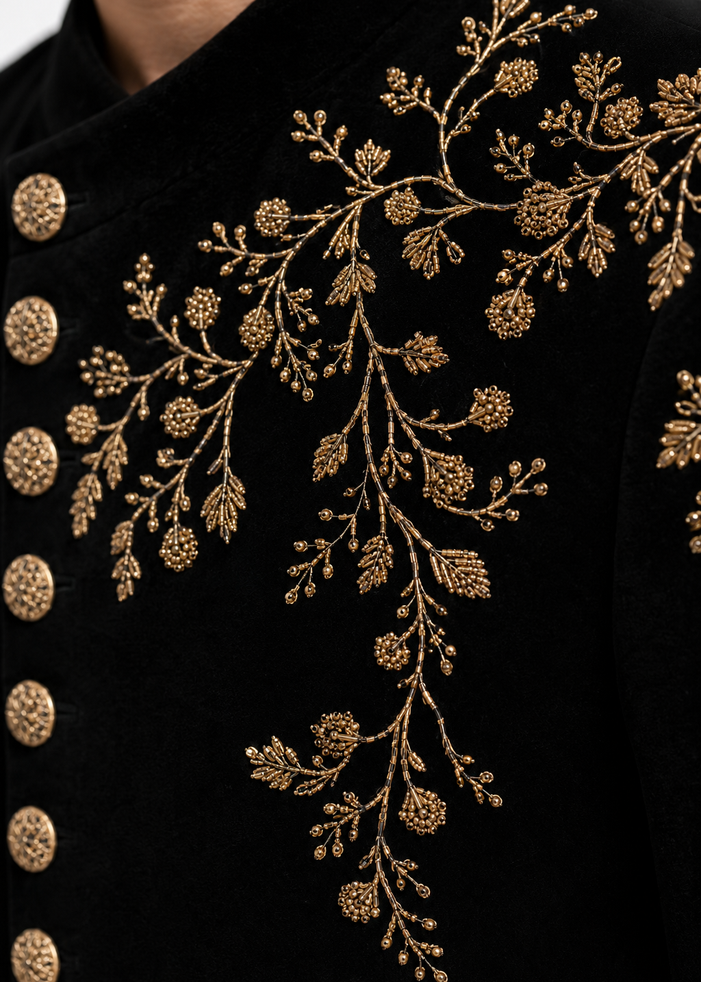 Gold Embroidered Wedding Black Bandhgala