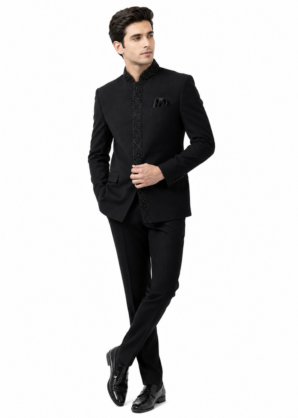 Midnight Black Cutdana Embellished Bandhgala