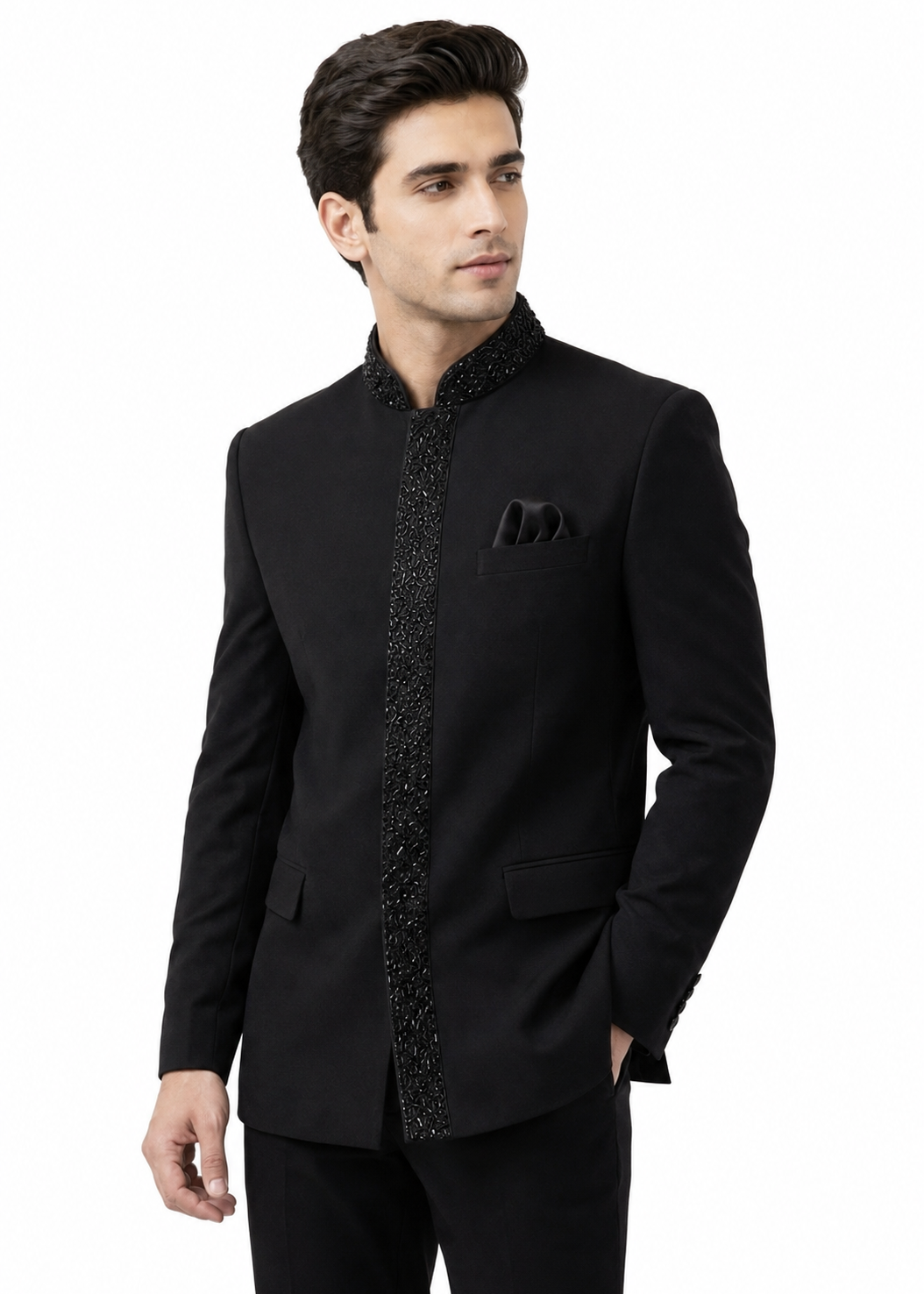 Midnight Black Cutdana Embellished Bandhgala
