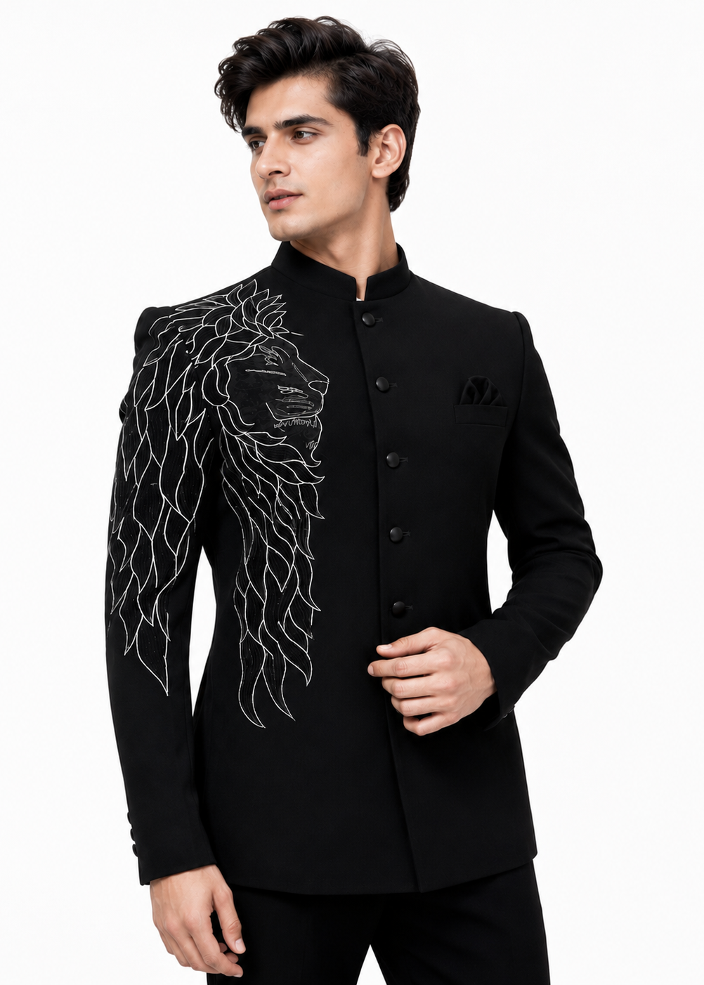 Black Lion Embroidered Bandhgala