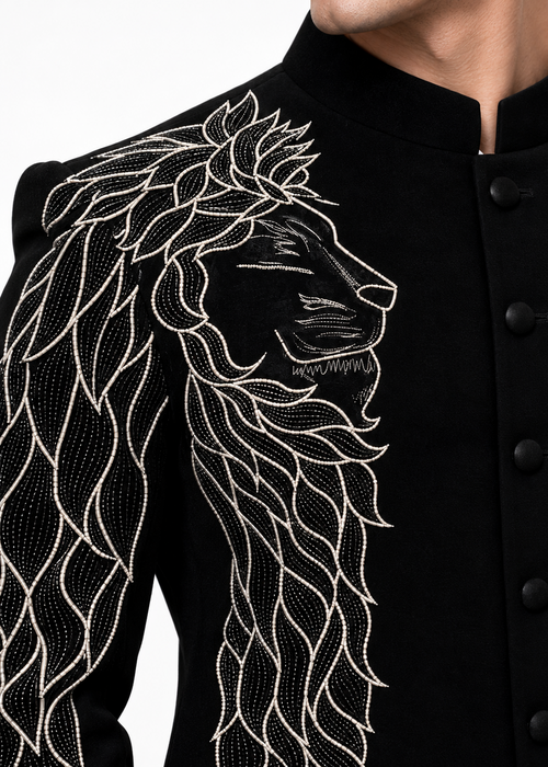 Black Lion Embroidered Bandhgala