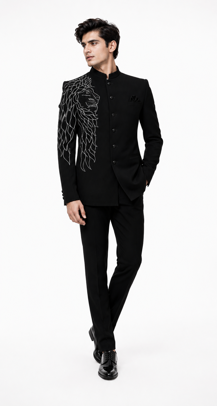 Black Lion Embroidered Bandhgala