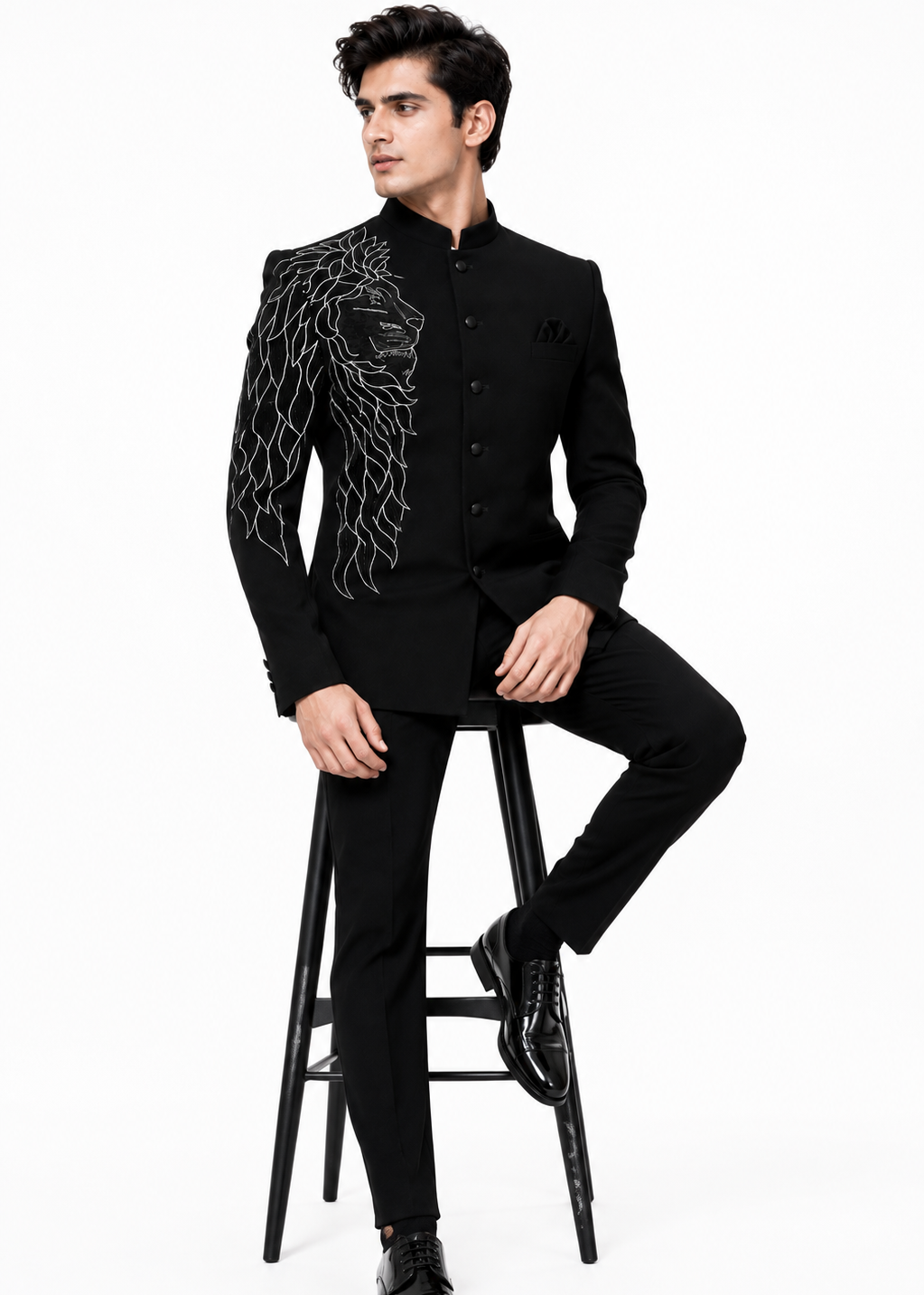 Black Lion Embroidered Bandhgala