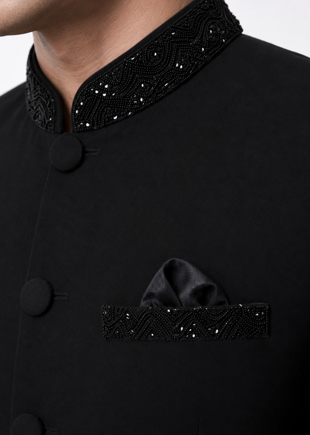 Black Beed Embroidered Bandhgala