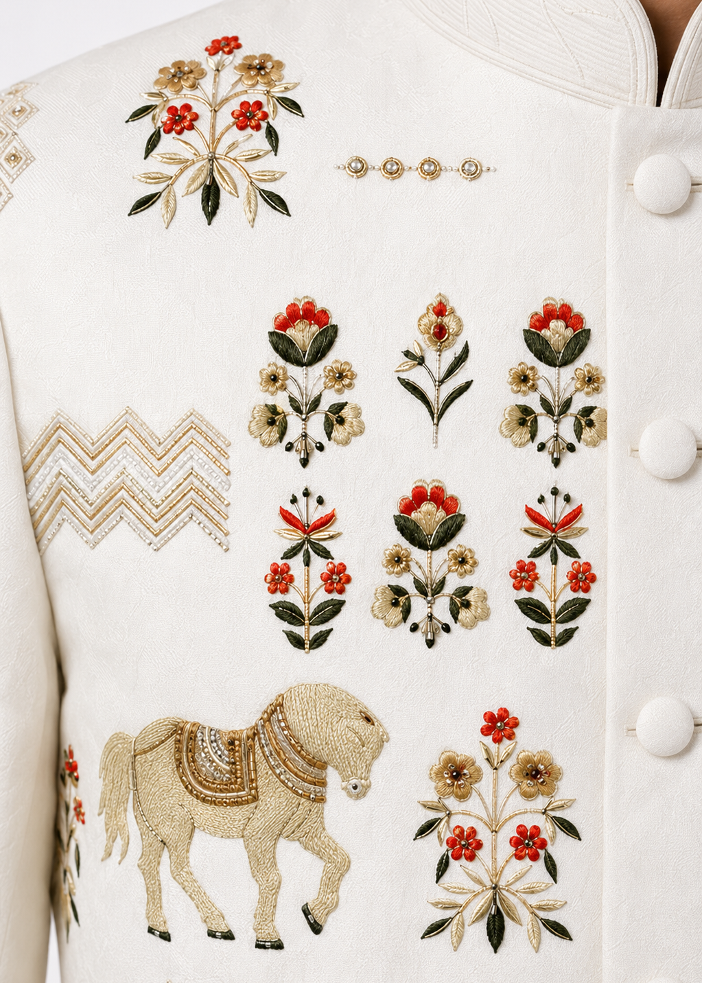 White Animal Embroidered Bandhgala