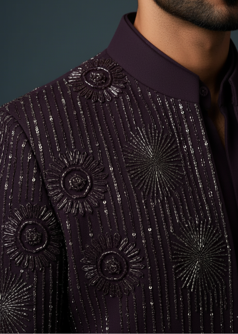 Burgundy Hand Embroidered Indo Western Suit