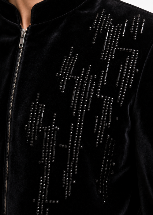 Black Velvet Zippered Embellished Bandhgala Jacket