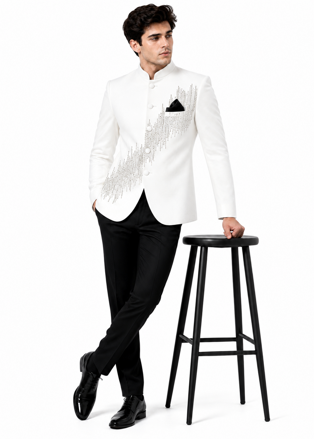 White Metallic Embellished Bandhgala