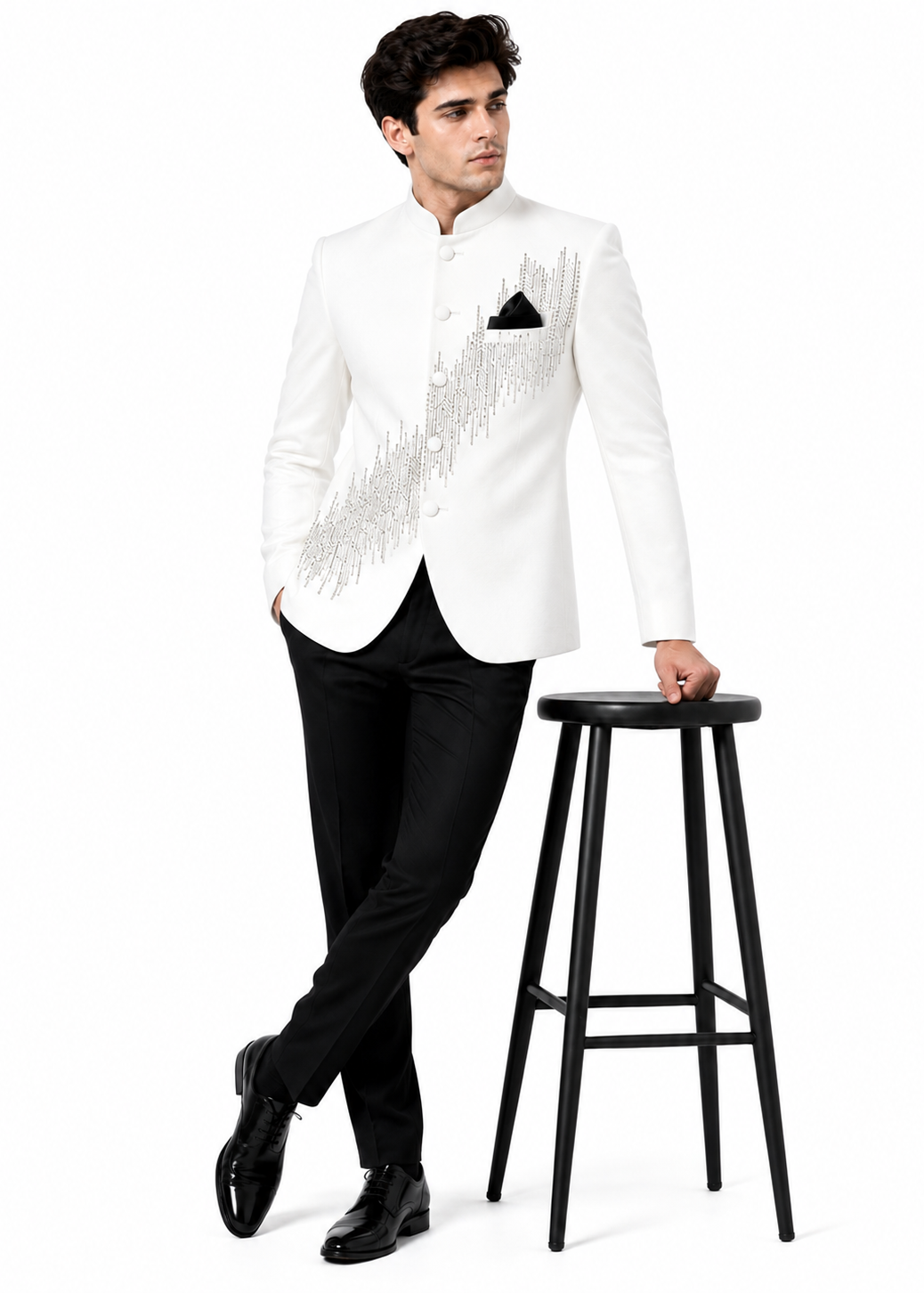 White Metallic Embellished Bandhgala
