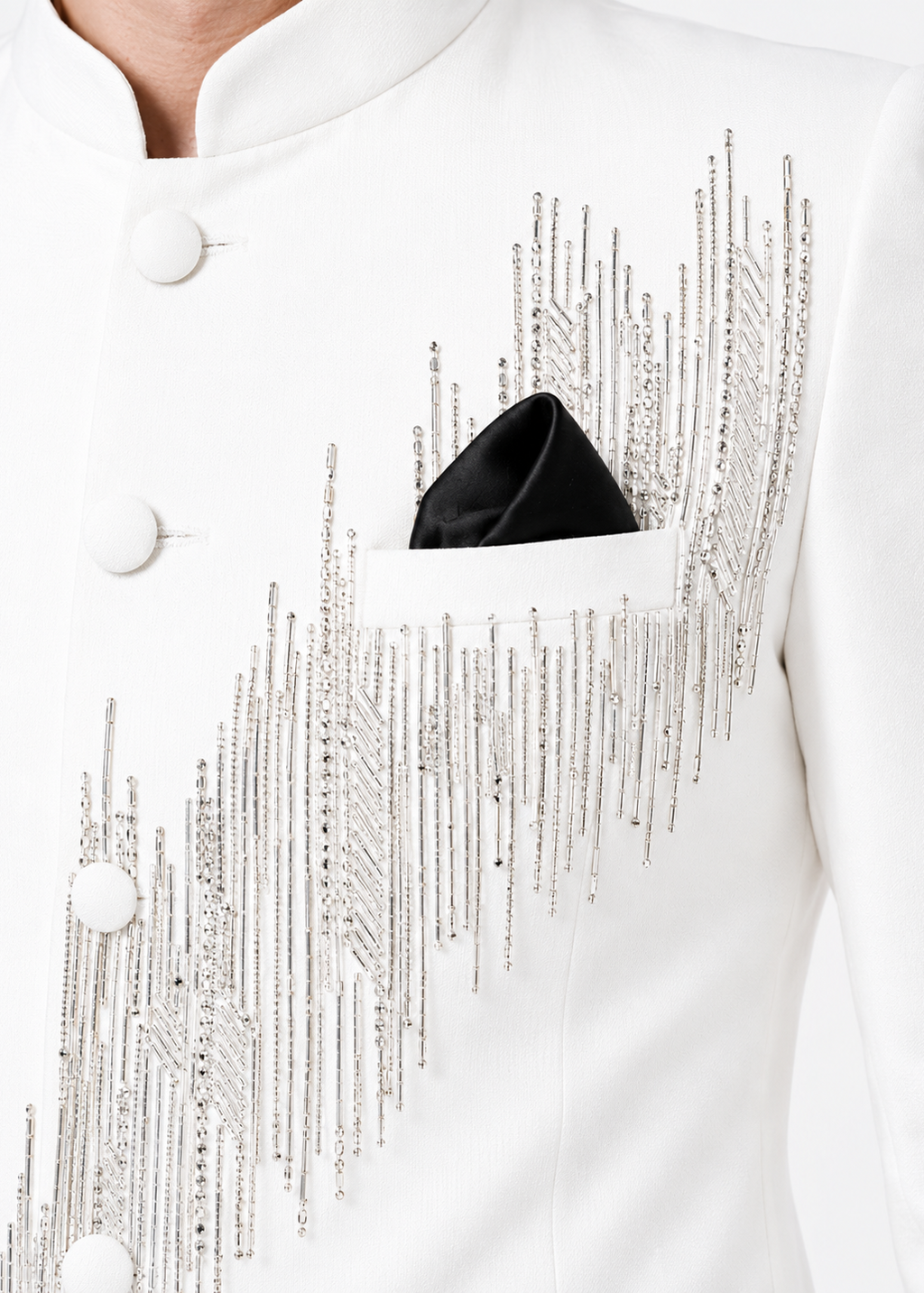 White Metallic Embellished Bandhgala