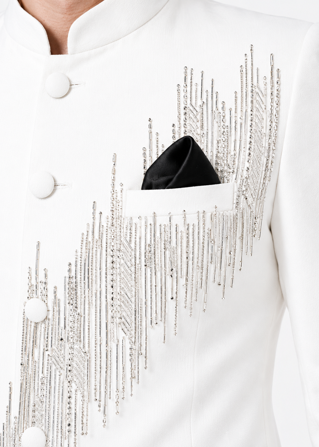 White Metallic Embellished Bandhgala