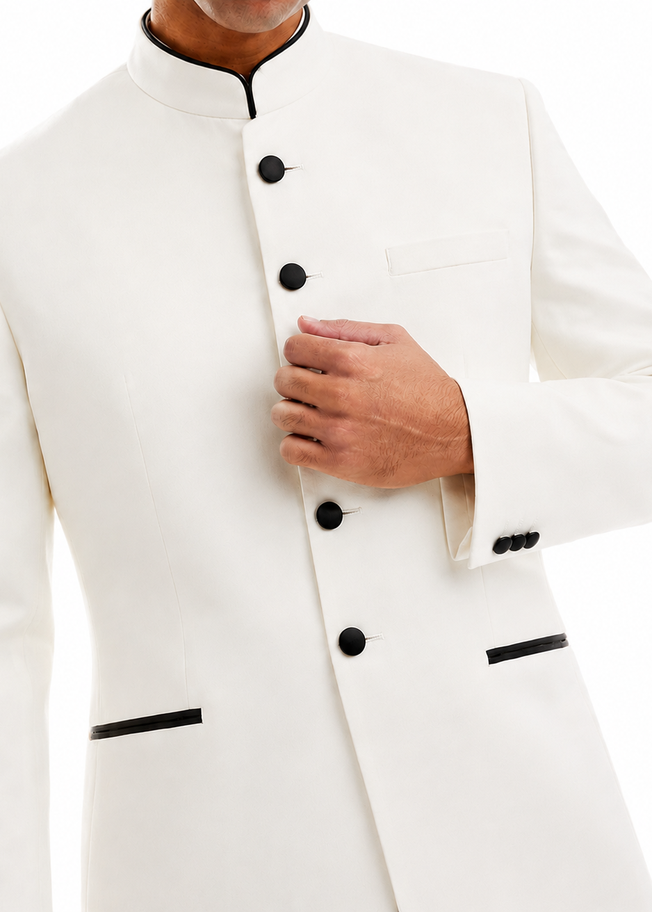 White Velvet Bandhgala Suit
