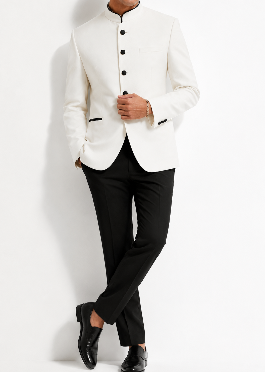White Velvet Bandhgala Suit