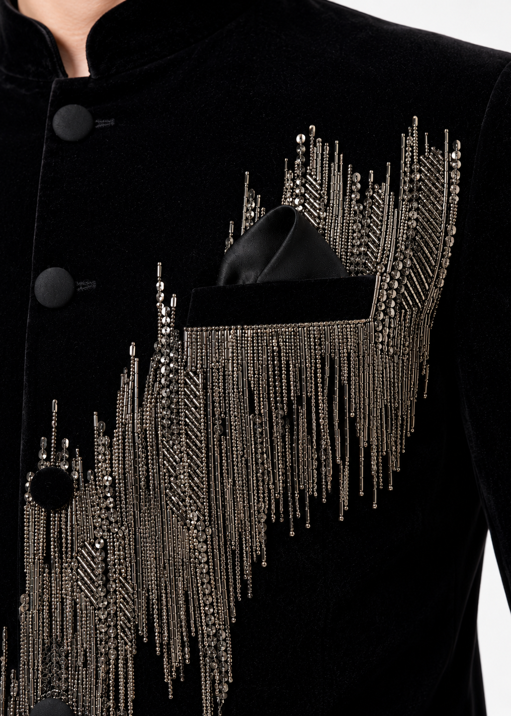 Black Velvet Metallic Embellished Bandhgala