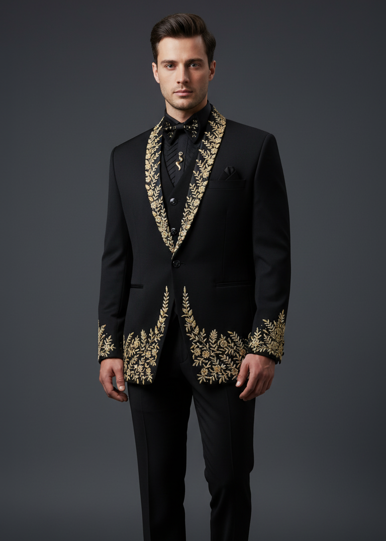 Zardozi Gold Emroidered Black Tuxedo