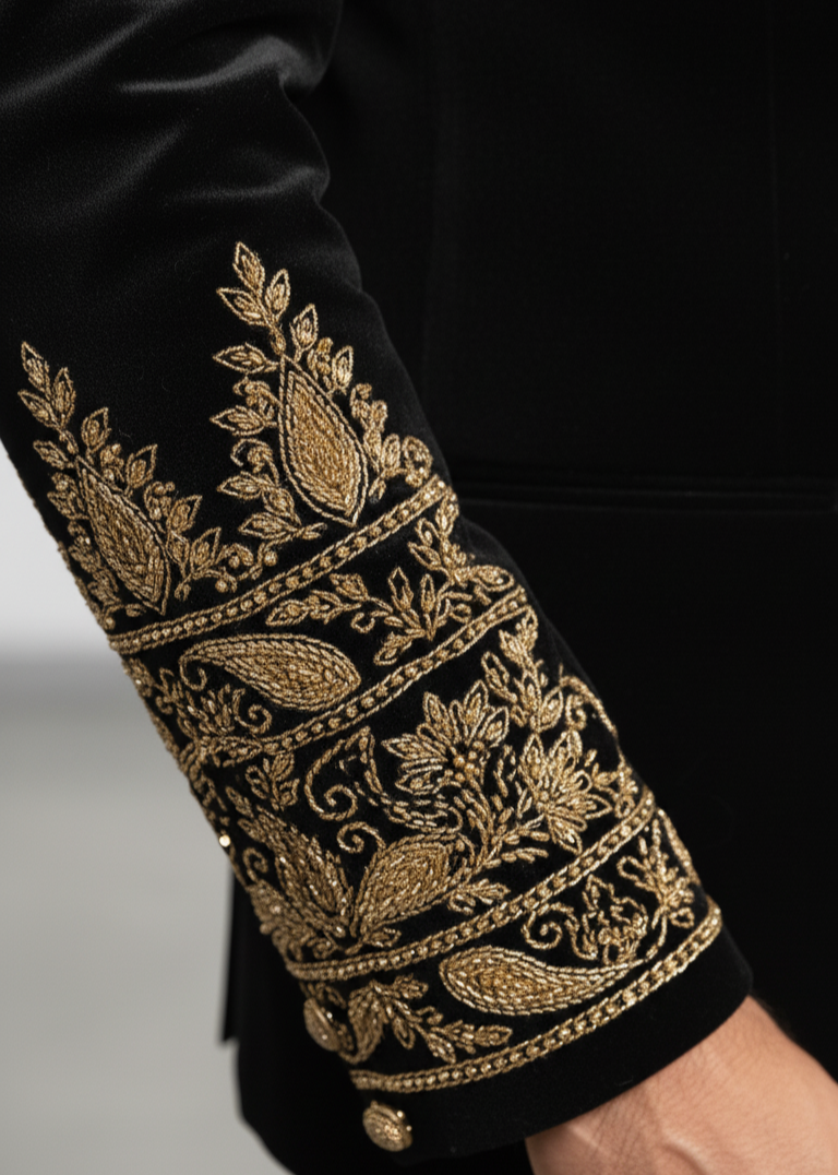Black Embroiderd Bandhgala with Gold Zardozi Embroidery