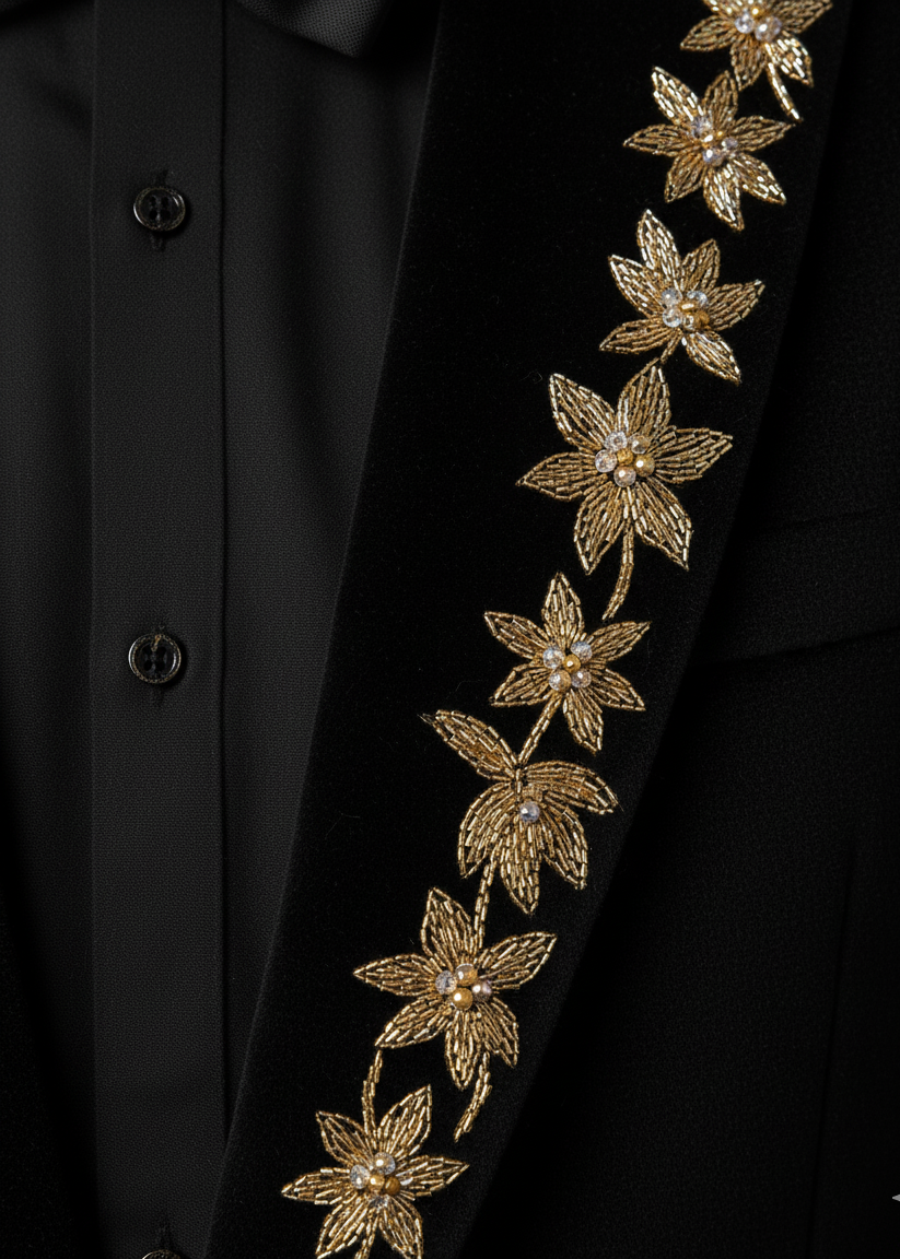 Groomsmen Black Zardozi Embroidered Tuxedo