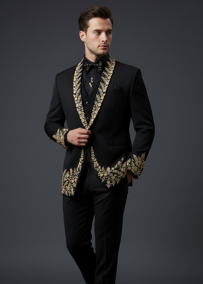 Zardozi Gold Emroidered Black Tuxedo